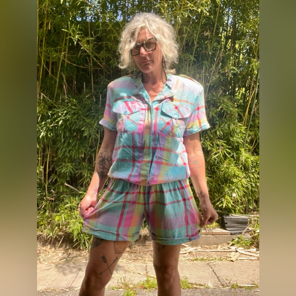 1980’s/90’s cotton plaid vintage romper women’s size medium/large